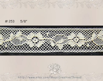Delicate French Lace Insertion - Cotton Heirloom Lace - Bridal Lace - 2 1/2 Yards Plus 2 1/8 Yards - ECRU/IVORY - 5/8" wide - No. 253