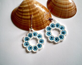 Round Flower Earrings Huichol Native American style earrings native american jewelry Huichol art earrings Native Beadwork Tribal Fashion