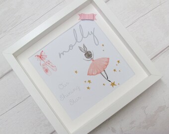 new baby gift, Personalised girls frame, personalised baby gift, girls decor, ballerina, girls room accessory, personalised ballet, gift