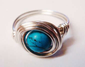Turquoise Ring - Turquoise Jewelry - Sterling Silver Ring - Wire Wrapped Ring - December Birthstone - December Birthday