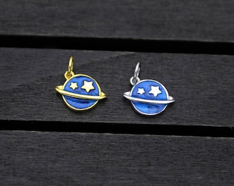 Sterling Silver Planet Earth Charm Pendant,Blue Cloisonne Enamel Galaxy Charm Pendant