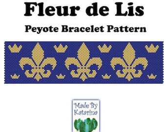 Peyote Pattern - Fleur de Lis - INSTANT DOWNLOAD PDF - Peyote Stitch Bracelet Pattern - One Drop Even Peyote Stitch