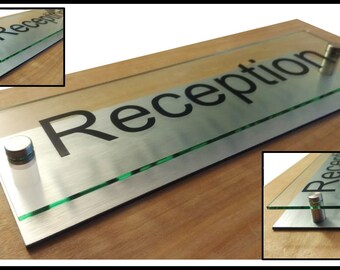 PREMIUM Glass effect acrylic perspex office door sign plaque & brushed aluminium