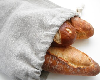 Linen Bread Bag, Natural Linen Bread Bag, Bread Bag, Long Loaf, Reusable Bread Keeper