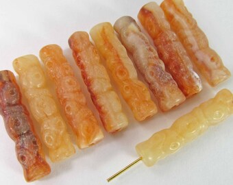 20 Vintage 25mm Faux Carved Old Coral Tube Bead Mix Bd1868