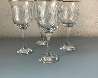 Vintage Gold-Rimmed Wine Glasses-Set of 4