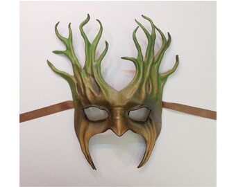 Tree Leather Mask greenman greenwoman forest woods festival Midsummer costume about 10" tall very lightweight easy to wear