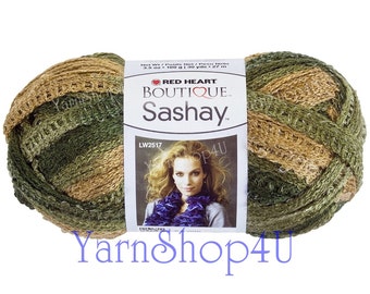 Sale! CONGA Boutique Sashay Yarn Red Heart Frilly Camo yarn, Army, Congo, Ruffle yarn Ribbon yarn scarf yarn crochet Rumba, Fluffy Scarf