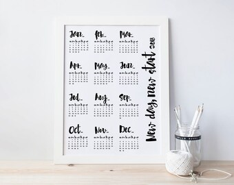 Printable Calendar 2018, Digital Download Calendar 2018, Black And White Printable Wall Calendar, Office Calendar, 2018 Yearly Calendar
