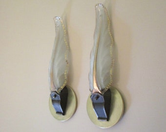 Art Deco Pair Light Sconces-1930s French Pair Wall Lights - Heavy Molded Murano Glass - Matching Pair of Feathers or Leaves-Epitome of Style