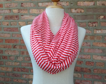 Infinity scarves for women red and white stripes