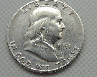 Vintage 1951 S Franklin Half Dollar, Silver Half Dollar, Rare Half Dollar, Silver Coins, USA Coins