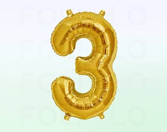 Metallic Gold Number 3 Balloon | Gold 3 Birthday Balloon | Gold Number 3 Balloon | Jumbo Number 3 Balloon