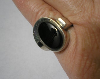 REDUCED Vintage Joachin S'Paliu Sterling Silver Onyx Modernist Ring Size 6