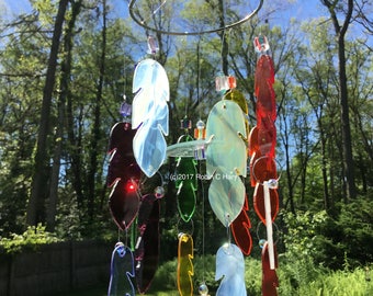 Feather Wind Chime in Glass with Crystals Stained Glass
