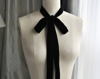 NEW Black Silk Velvet Unique and simple neck tie/can be worn many different ways/Black silk/Bow/Bow choker/Bow back/Bow waist/Bow belt
