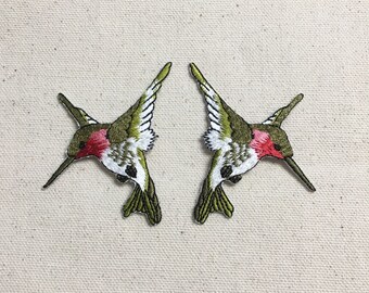Hummingbird - Large - Ruby Red Throat - Facing Right or Left - Iron on Applique - Embroidered Patch - 696075