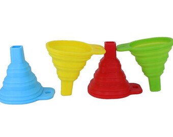One Piece Collapsible Silicone Funnel. Foldable Plastic Pouring Tool for Filling Jars, Atomizers, Diffusers, Perfume Bottles & Salt Grinders