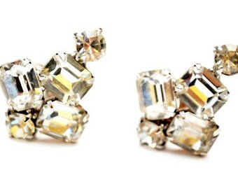 Rhinestone clip on earrings Clear crystal Wedding Bride Prom Bling