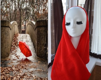 Red winter scarf women lightweight infinity scarf mohair loop shawl chunky knit scarf long snood double wrap knit scarf oversized snood