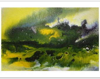Abstract Landscape Painting, Green Art Painting, Original Art, Abstract Watercolor Painting, Watercolor Art, Living Room Decor, Minimalist