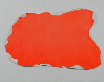 Fluorescent orange velvet lambskin leather