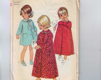 1960s Vintage Sewing Pattern Simplicity 7375 Girls Robe Nightgown Size 2 Breast 21 60s 1967