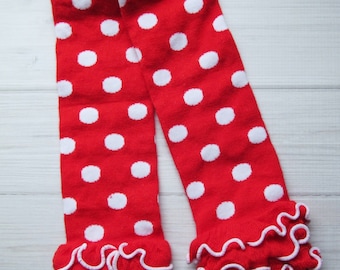 Baby Girl Leg Warmers * Clearance Sale * Ruffled Red Polka Dot