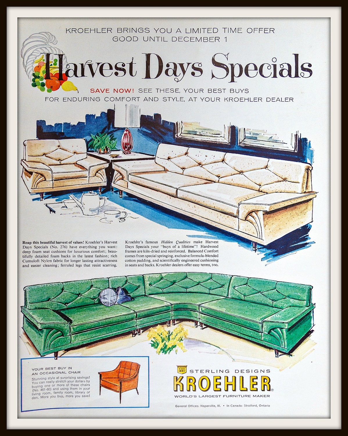 1960 Kroehler Furniture Advertisement. Vintage Kroehler Ad. 🔎zoom - 1960 Kroehler Furniture Advertisement. Vintage Kroehler Ad.