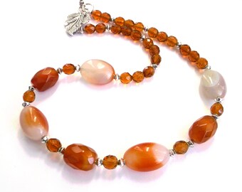 Orange necklace gemstone necklace carnelian necklace cat eye necklace gift ideas necklace gift wife gift jewelry gift for mother