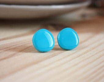 Teal stud earrings Turquoise studs Round stud earrings Turquoise earrings Teal post earrings Resin earrings Resin shiny studs Small studs