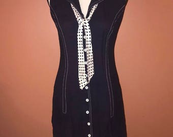 Navy blue sailor dress with poka dots