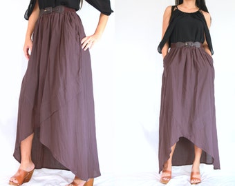 SALE - Women Purple Cotton Maxi Skirt - High Low Skirt - SK003