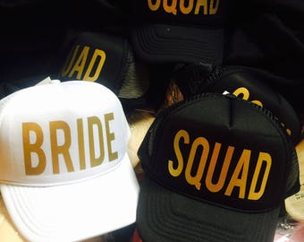 Bride SQUAD Hats / FREE BRIDE Hat* / Bachelorette Party / Bridal Party / Bride to Be / Bridemaids / Bridemaids Gifts