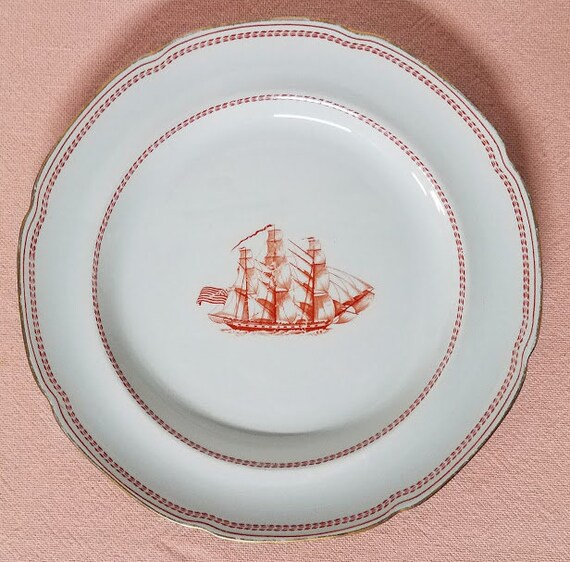 Vintage Spode Trade Winds Red with Scalloped Gold Trim Dinner Vintage Spode Trade Winds Red with Scalloped Gold Trim Dinner