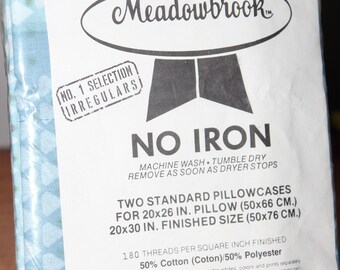 Blue Diamond Meadowbrook No Iron Pillowcase Pair -- 2 Standard Pillowcases -- Cotton, Polyester, Blue, Green