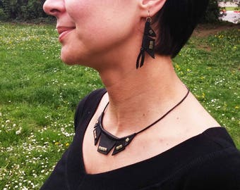 Necklace - black, leather
