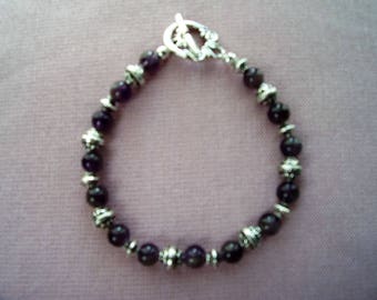 Genuine Amethyst and pewter bracelet