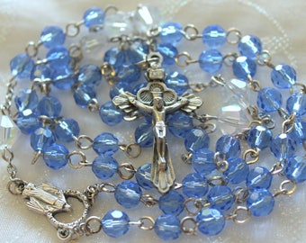Blue Crystal Rosary - Miraculous Medal Rosary