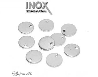 10 charms Sequin 8 mm stainless steel round plaqueLot M01854