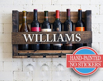Personalized Wine Rack - Wall Hanging Personalized Gift - Family Name Wood Wine Holder - Organizer - Gift - Sale