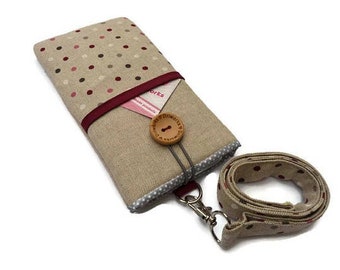 Neck pouch for phone, Dots Fabric phone Pouch Lanyard, Padded phone sleeve, Fabric phone case neck strap, gift for her, Women's Phone Sleeve