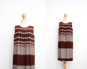 1970s Vintage Dress | Summer Cotton Tent Dress | Chocolate Brown Oversized Dress | Throw On And Go Dress | Sleeveless Japanese Vintage Dress