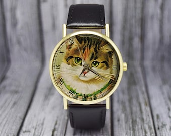 Vintage Style Kitten Watch | Cat Watch | Leather Watch | Ladies Watch | Men's Watch | Gift Ideas | Wedding | Birthday | Fashion Accessories