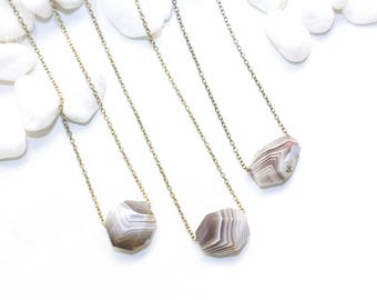 Mini Agate Necklace, Geometric Stone Necklace, Striped Stone Necklace, Dainty Stone Necklace, Boho Layering Necklace, Natural Stone Necklace