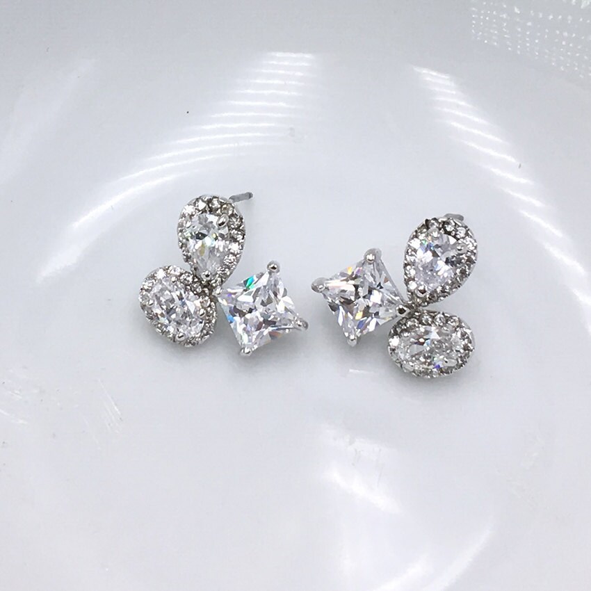 Wedding Earrings Stud CZ stud earrings princess bridal
