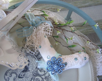 Victorian Stocking Ornament - Blue Mini Stocking Decoration