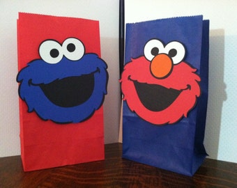 Super Cute Set of (6) Elmo and/or Cookie Monster (Heads) Paper Sack Goody Bags