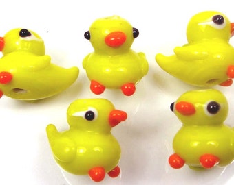 5 Lampwork Handmade Glass Yellow Duck Beads (L341)