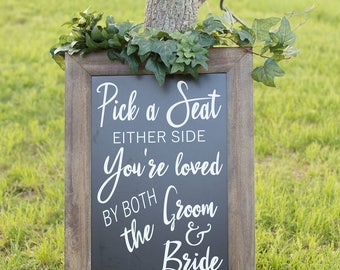 Pick a Seat Not a Side - Chalkboard Decal Sign, Seating Sign, Pick a Seat Sign, Wedding Seating, Wedding Signage, Wedding Decor, Ceremony